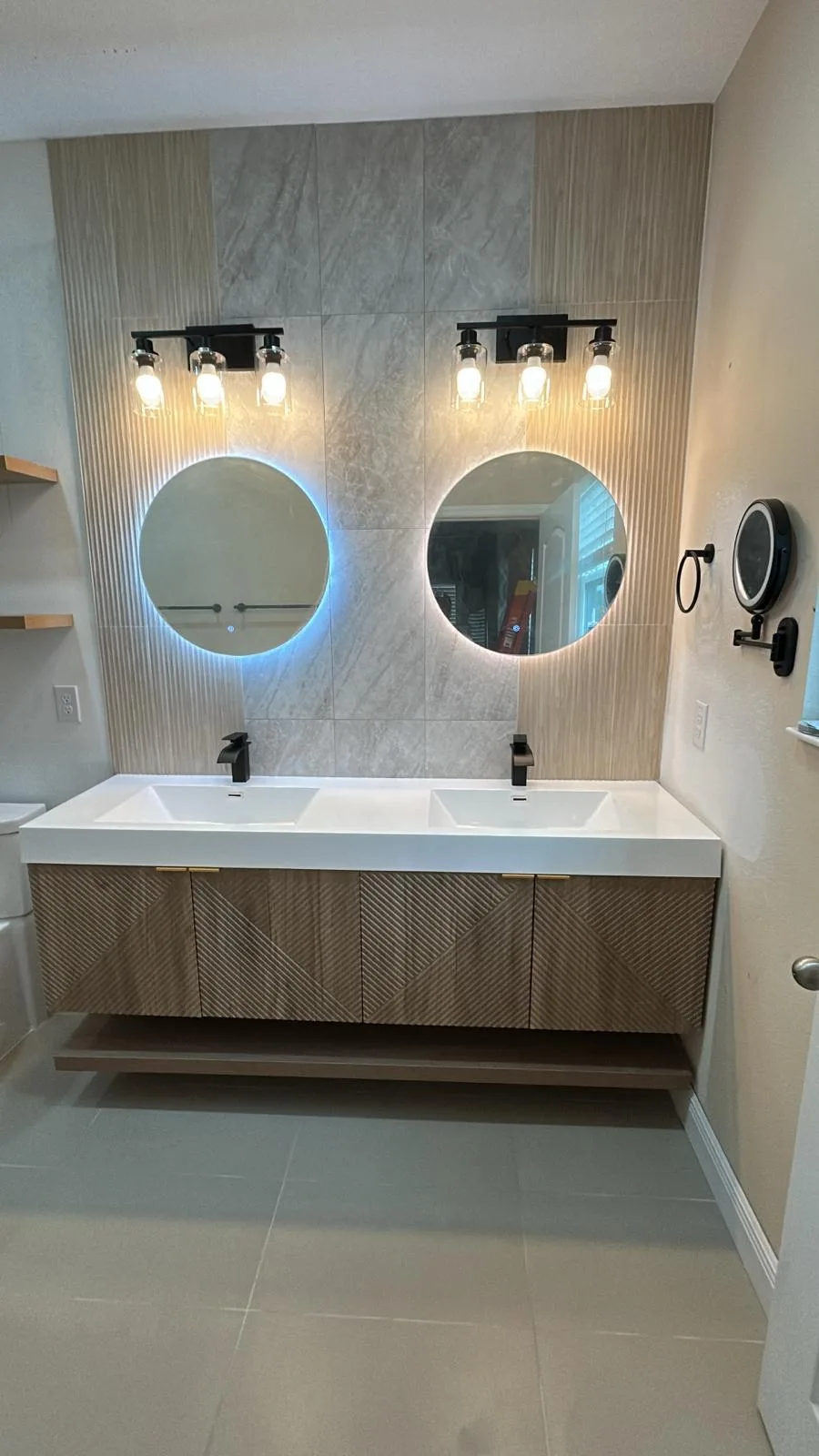 Double vanity restroom detailed and polished after renovation work